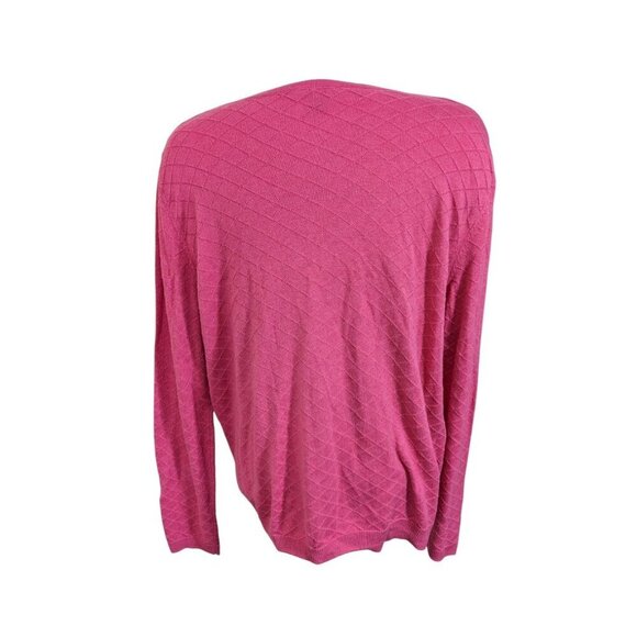 Hilary Radley Women Plus XXL Button Cardigan Sweater Coral Diagonal Check Cotton - Picture 4 of 6